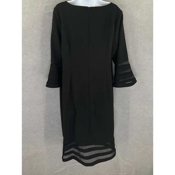 Calvin Klein Sheath Dress Sz 14W Black Mesh Trim Bell Sleeve Cocktail Party - Picture 2 of 15